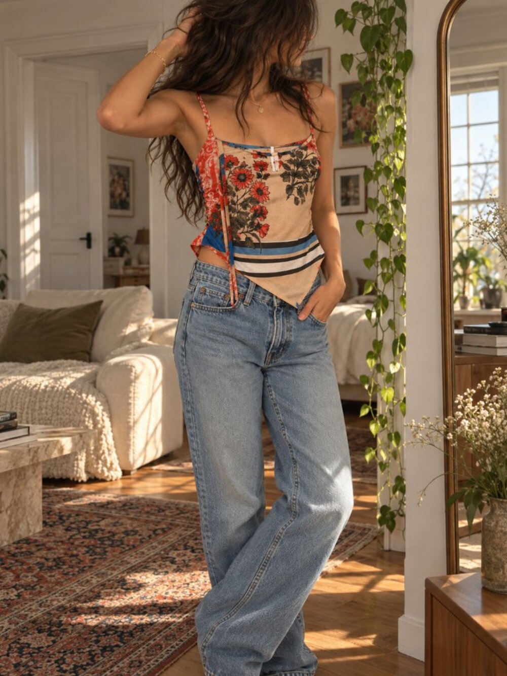 NWT Free People Estella Asymmetric Tank Top Pop Combo XS Y2K
